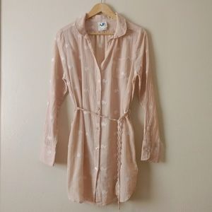 Anthropologie Floral Belted Button-Down Tunic